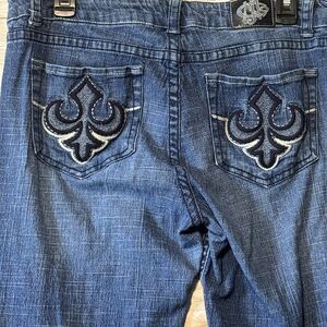 Vintage JNCO Skinny Y2K Denim Jeans Mens 34 x 30 Blue Embroidered Pockets